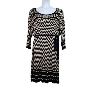 Danny and Nicole Womens Black Tan Chevron Stripe Knit Sweater Dress Size 3X NWT